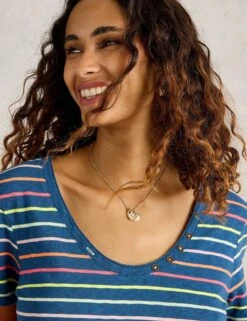 WHITE STUFF Pure Cotton Scoop Neck Button Detail T-Shirt