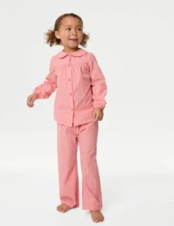 Pure Cotton Striped Collared Pyjamas (1-8 Yrs)