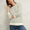 Pure Cotton Striped Slash Neck Jumper -Marks And Spencer Shop Pure Cotton Striped Slash Neck Jumper