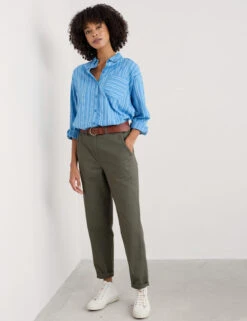 Pure Cotton Tapered Cropped Trousers