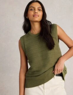 WHITE STUFF Pure Cotton Textured Knitted Vest