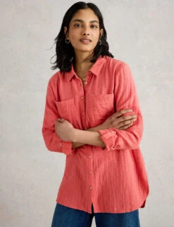 WHITE STUFF Pure Cotton Textured Longline Shirt