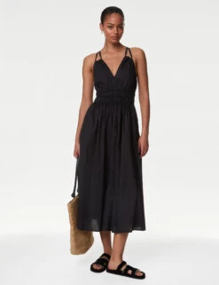 Pure Cotton V-Neck Midaxi Beach Dress