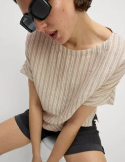 Pure Linen Striped Relaxed T-Shirt