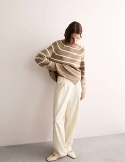Jaeger Pure Merino Wool Striped High Neck Jumper -Marks And Spencer Shop Pure Merino Wool Striped High Neck Jumper 2