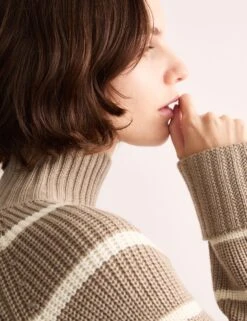 Jaeger Pure Merino Wool Striped High Neck Jumper -Marks And Spencer Shop Pure Merino Wool Striped High Neck Jumper 3