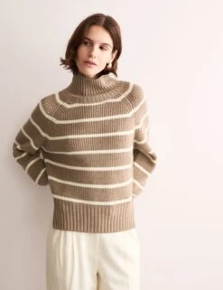 Jaeger Pure Merino Wool Striped High Neck Jumper -Marks And Spencer Shop Pure Merino Wool Striped High Neck Jumper 4