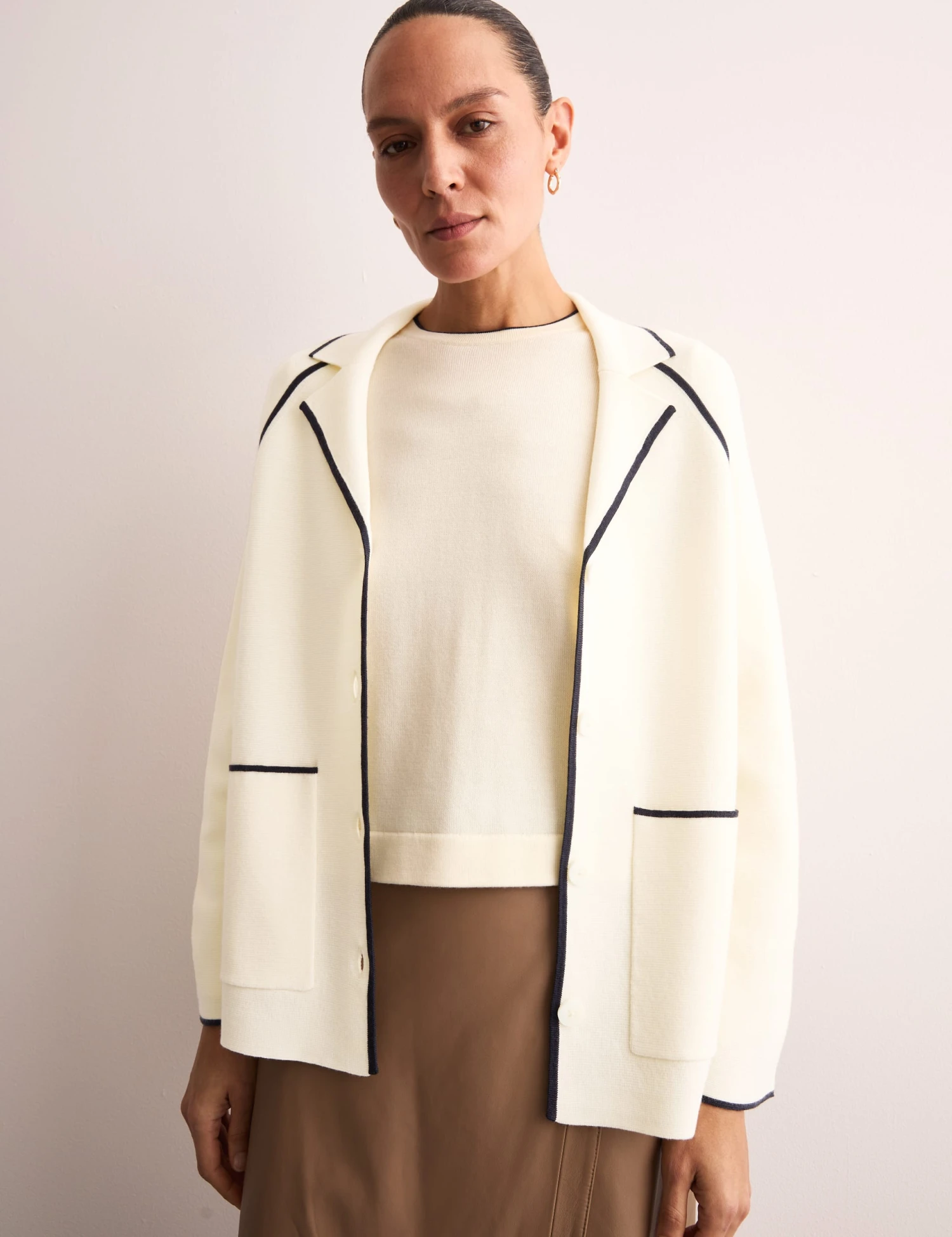 Jaeger Pure Merino Wool Tipped Detail Cardigan 5 Jaeger Pure Merino Wool Tipped Detail Cardigan - Image 5