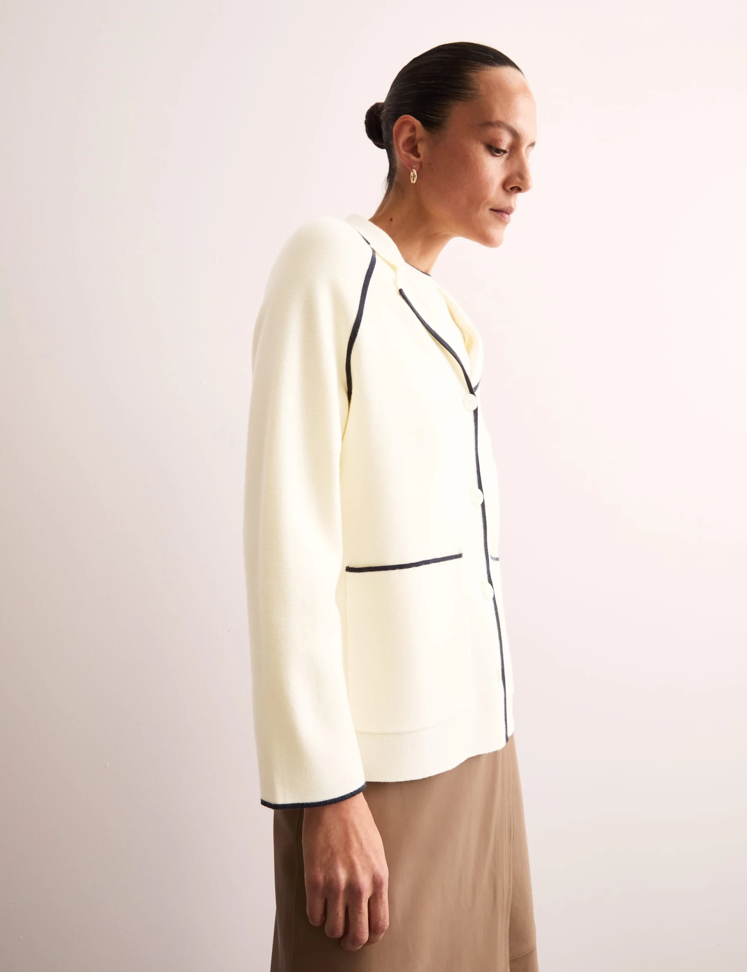 Jaeger Pure Merino Wool Tipped Detail Cardigan 1 Jaeger Pure Merino Wool Tipped Detail Cardigan