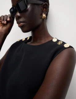 Round Neck Button Detail Mini Shift Dress -Marks And Spencer Shop Round Neck Button Detail Mini Shift Dress 4