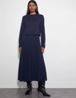 MONSOON Round Neck Pleated Midi Dress