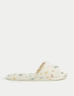 Palm Print Open Toe Mule Slippers