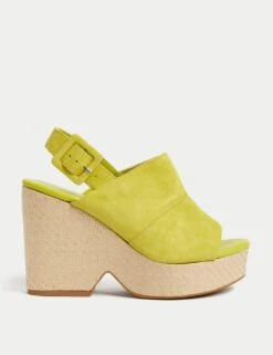 Suede Buckle Wedge Platform Sandals