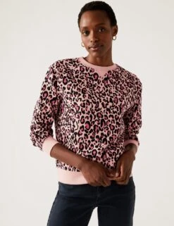 Cotton Rich Printed Crew Neck Sweatshirt -Marks And Spencer Shop SD 01 T41 1408C A4 X EC 3