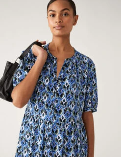 Printed Knee Length Shirt Dress 7 Printed Knee Length Shirt Dress -Marks And Spencer Shop SD 01 T42 4380 ZZ X EC 1