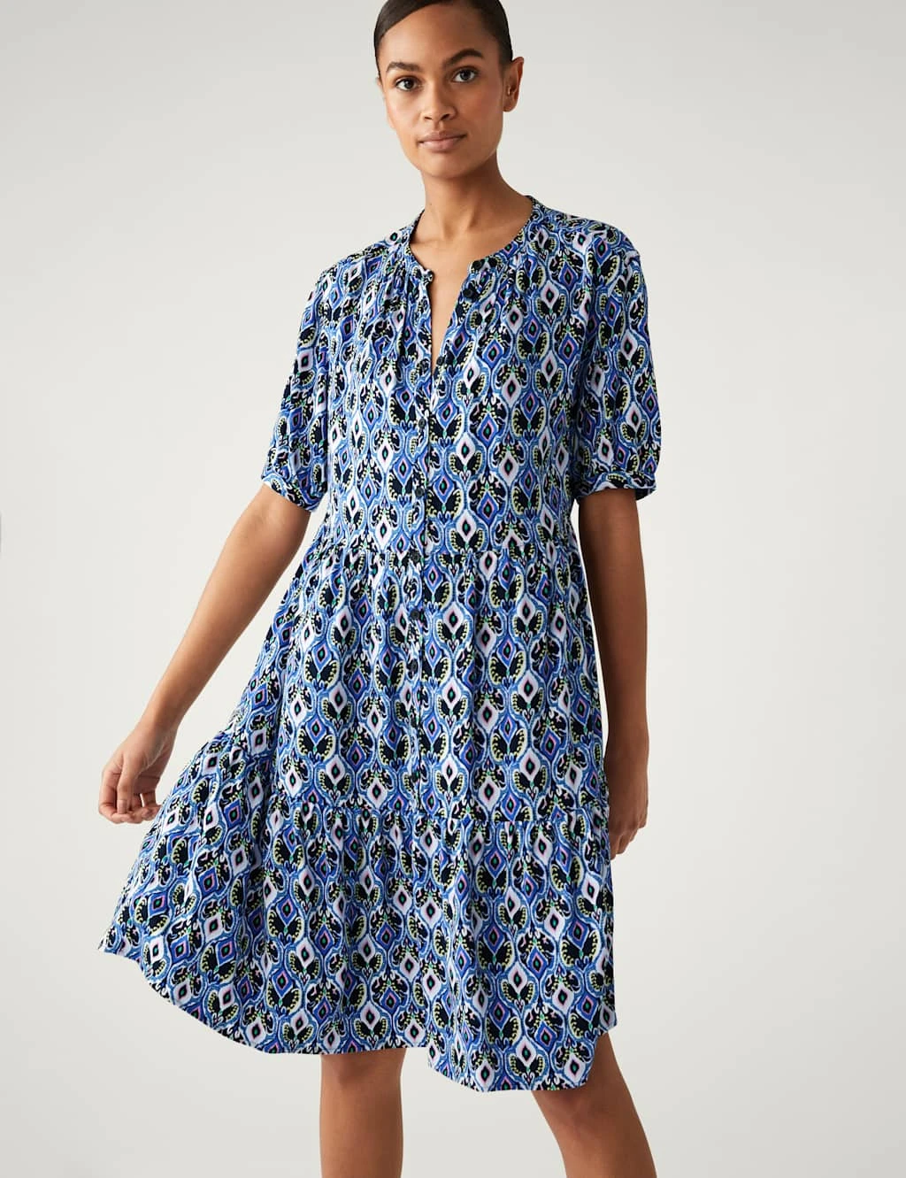 Printed Knee Length Shirt Dress 4 Printed Knee Length Shirt Dress - Image 4
