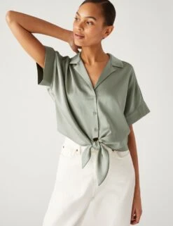 Satin Tie Front Shirt
