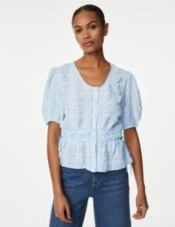 Textured V-Neck Button Through Blouse -Marks And Spencer Shop SD 01 T43 1367 IP X EC 1