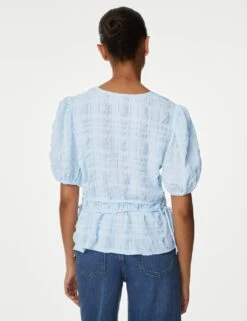 Textured V-Neck Button Through Blouse -Marks And Spencer Shop SD 01 T43 1367 IP X EC 3