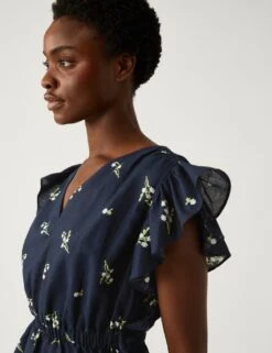 Linen Blend Frill Detail Waisted Blouse