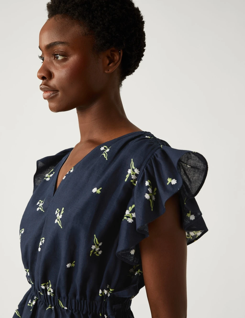 Linen Blend Frill Detail Waisted Blouse 1 Linen Blend Frill Detail Waisted Blouse