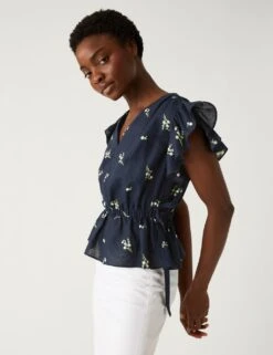Linen Blend Frill Detail Waisted Blouse 8 Linen Blend Frill Detail Waisted Blouse -Marks And Spencer Shop SD 01 T43 4871 F4 X EC 2