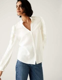 V-Neck Frill Detail Button Through Blouse -Marks And Spencer Shop SD 01 T43 8209 KY X EC 2