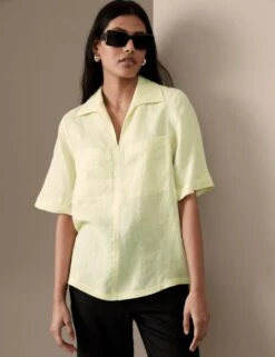 Pure Irish Linen Short Sleeve Blouse -Marks And Spencer Shop SD 01 T50 2014T U4 X EC 1