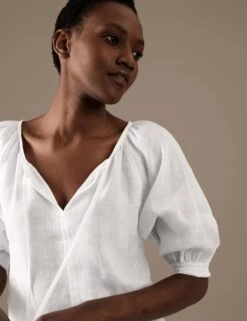 Pure Irish Linen Tie Neck Blouse