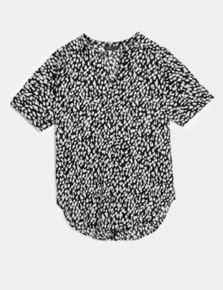 Pure Linen Animal Print Popover Blouse -Marks And Spencer Shop SD 01 T52 3993 Y4 X EC 90