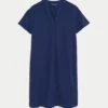 Linen Rich V-Neck Short Sleeve Shift Dress