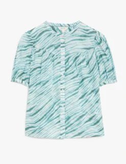 Pure Cotton Printed Short Sleeve Blouse -Marks And Spencer Shop SD 01 T53 2381U DJ X EC 90