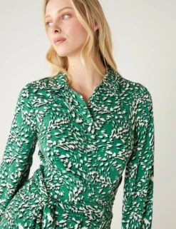 Animal Print Tie Front Midaxi Shirt Dress