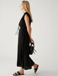Tie Neck Midaxi Waisted Dress