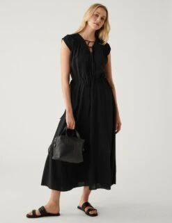 Tie Neck Midaxi Waisted Dress -Marks And Spencer Shop SD 01 T69 1643 Y0 X EC 2