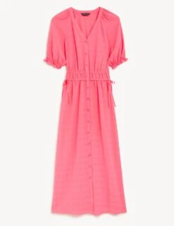 V-Neck Button Through Midi Waisted Dress 6 V-Neck Button Through Midi Waisted Dress -Marks And Spencer Shop SD 01 T69 1649 A2 X EC 90