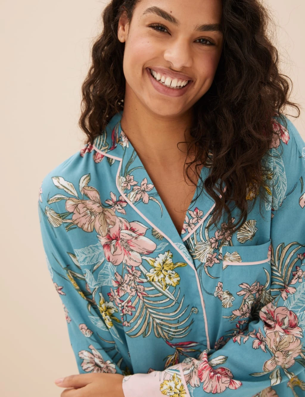 Floral Print Revere Collar Pyjama Top 1 Floral Print Revere Collar Pyjama Top