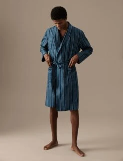 Cotton Rich Striped Dressing Gown