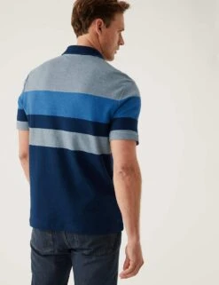 Pure Cotton Double Knit Striped Polo Shirt -Marks And Spencer Shop SD 03 T28 3347M L9 X EC 3