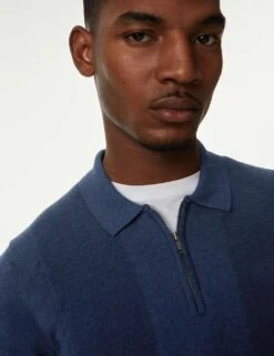 Cotton Rich Zip Up Knitted Polo Shirt -Marks And Spencer Shop SD 03 T30 2131M HP X EC 2