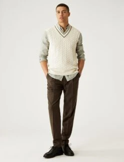 Cotton Blend Cable V-Neck Knitted Vest