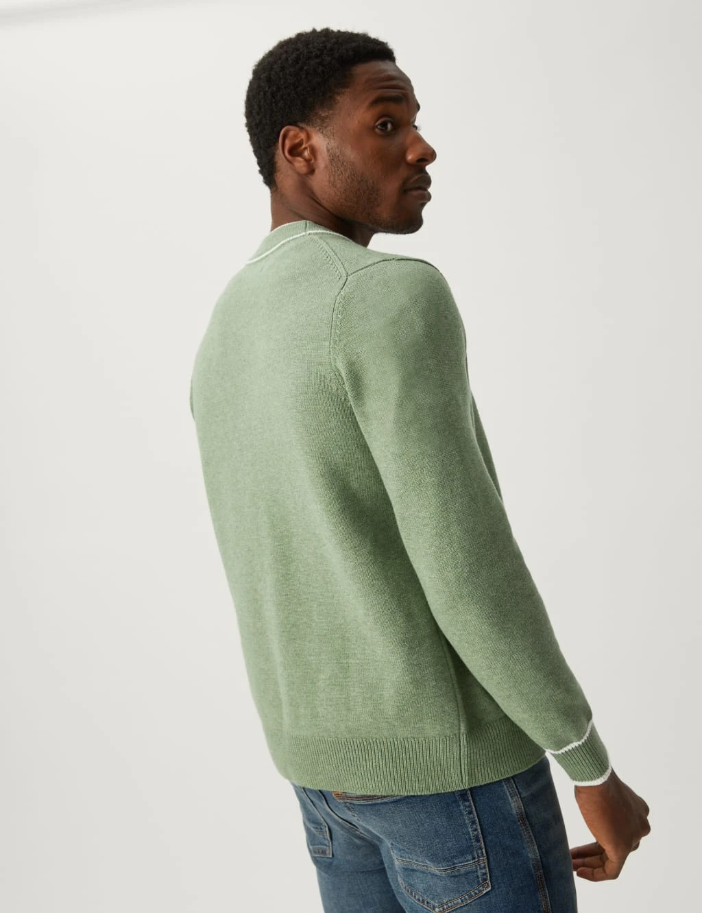 Cotton Blend Tipped V-Neck Cardigan 5 Cotton Blend Tipped V-Neck Cardigan - Image 5