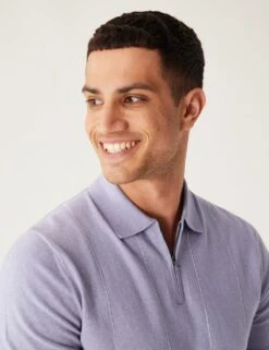 Cotton Rich Striped Knitted Polo Shirt -Marks And Spencer Shop SD 03 T30 4277M G0 X EC 1