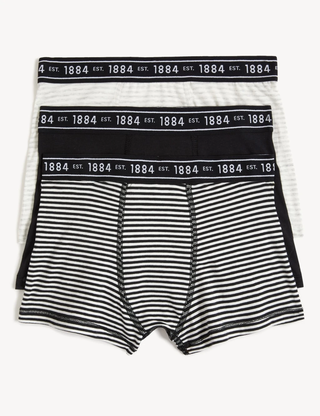 3pk Cotton Rich Striped & Plain Trunks (6-16 Yrs) 1 3pk Cotton Rich Striped & Plain Trunks (6-16 Yrs)