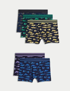 No Brand 5pk Cotton Rich Shark Trunks (3-16 Yrs)
