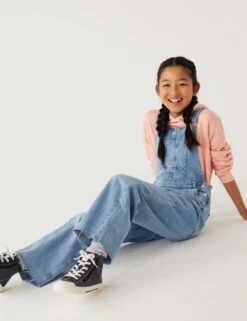 No Brand Wide Leg Denim Dungarees (6-16 Yrs)