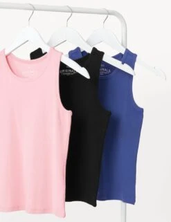 3pk Cotton Rich Ribbed Vests (6-16 Yrs)