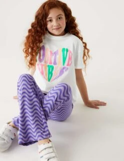 Pure Cotton Positive Vibes Slogan T-Shirt (6-16 Yrs)