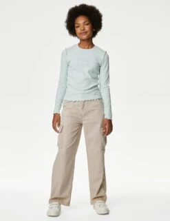 Wide Leg Cotton Blend Cargo Trousers (6-16 Yrs)