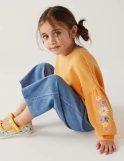 Cotton Rich Flower Embroidered Sweatshirt (2-8 Yrs)